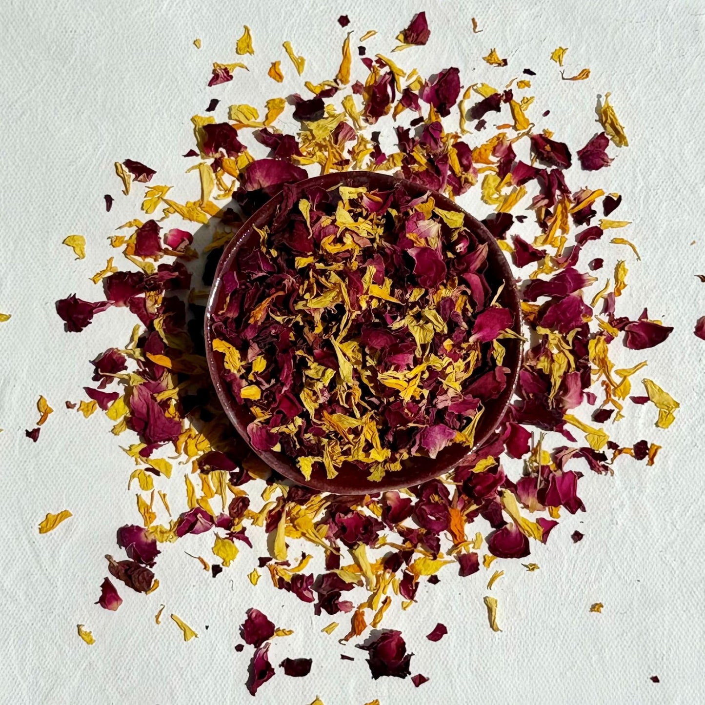 Edible Petals - 100g - Sunset Blend of Natural Dried Red Rose with Yellow and Orange Marigold - Certified Food Grade (297)