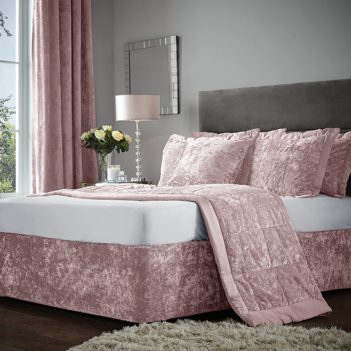 Catherine Lansfield Crushed Velvet King Divan Base Wrap Blush,BD/46254/W/BWRAPK/BLH