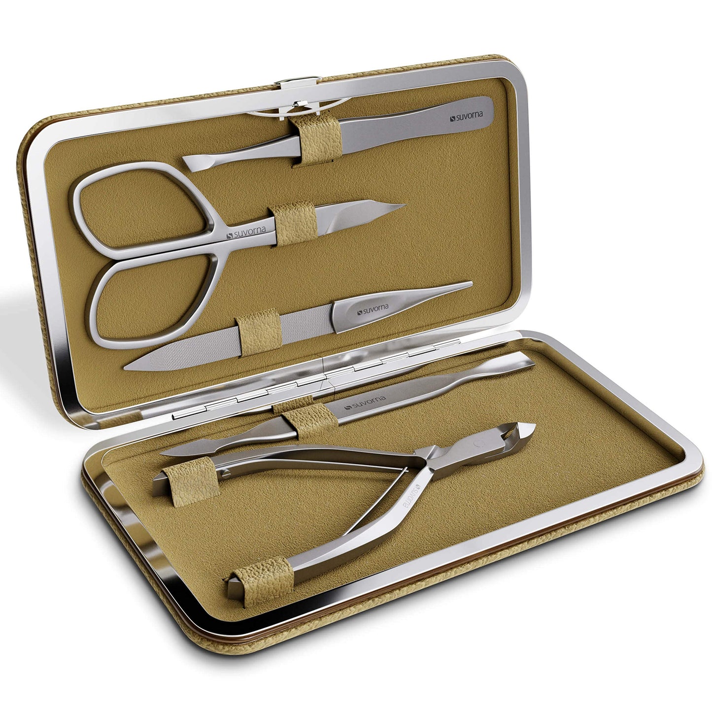 Suvorna 5Pcs Premium Manicure and Pedicure Set with Japanese Steel Nail/Cuticle Nipper, Scissors, Pusher, File & Tweezer | Nail Care Kit for Men/Women