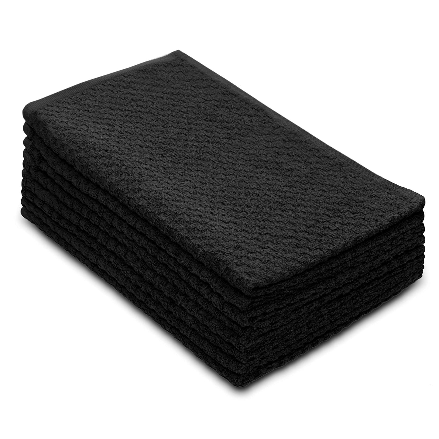 Cotton Craft - 8 Pack - Euro Cafe Waffle Weave Terry Kitchen Towels - 16x28 Inches -Black - 400 GSM quality - 100% Ringspun 2 Ply Cotton - Highly