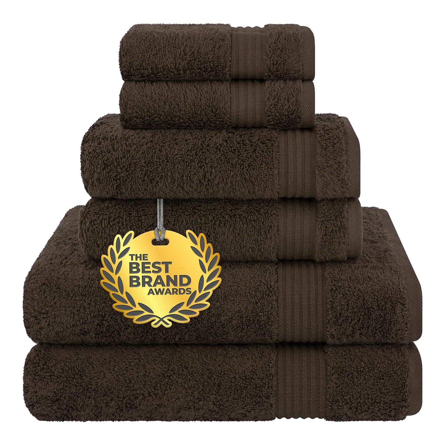 Cotton Paradise 6 Piece Towel Set, 100% Turkish Cotton Soft Absorbent Towels for Bathroom, 2 Bath Towels 2 Hand Towels 2 Washcloths, Brown Towel Set