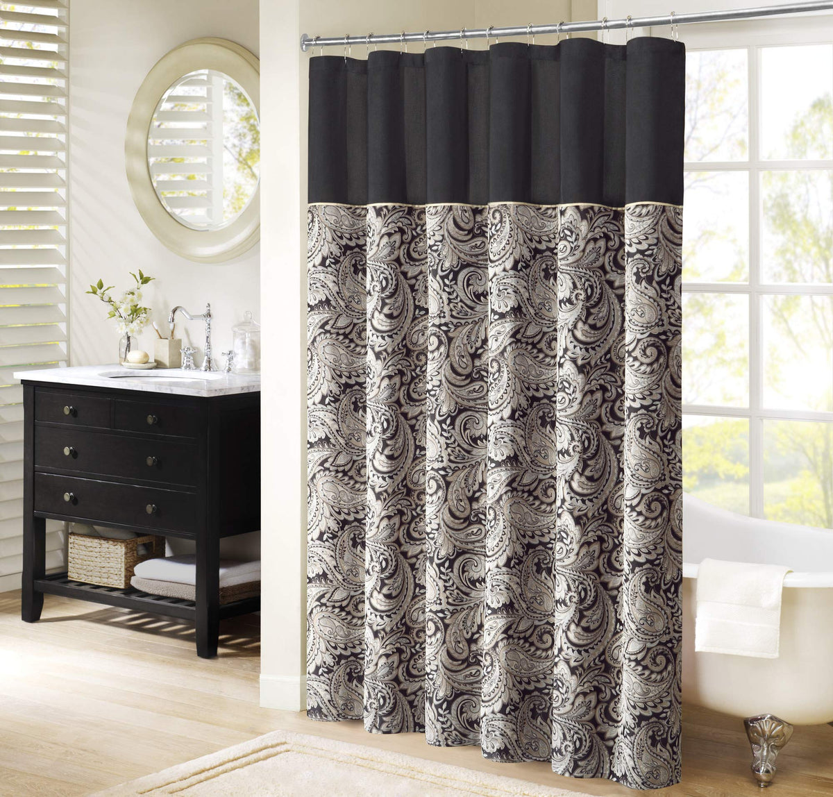 Madison Park MP70-845 Aubrey Shower Curtain 72x72 black,72x72