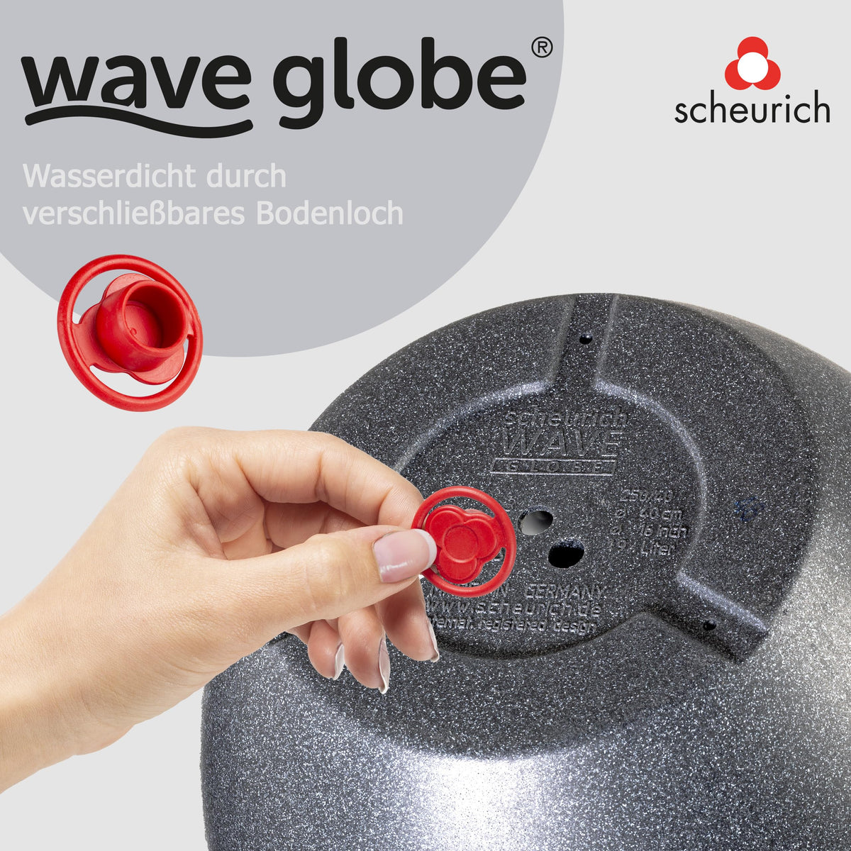 Scheurich Wave Globe, Planter made of Plastic, Black-Granite, 40 cm diameter, 30 cm height, 19 l Vol.