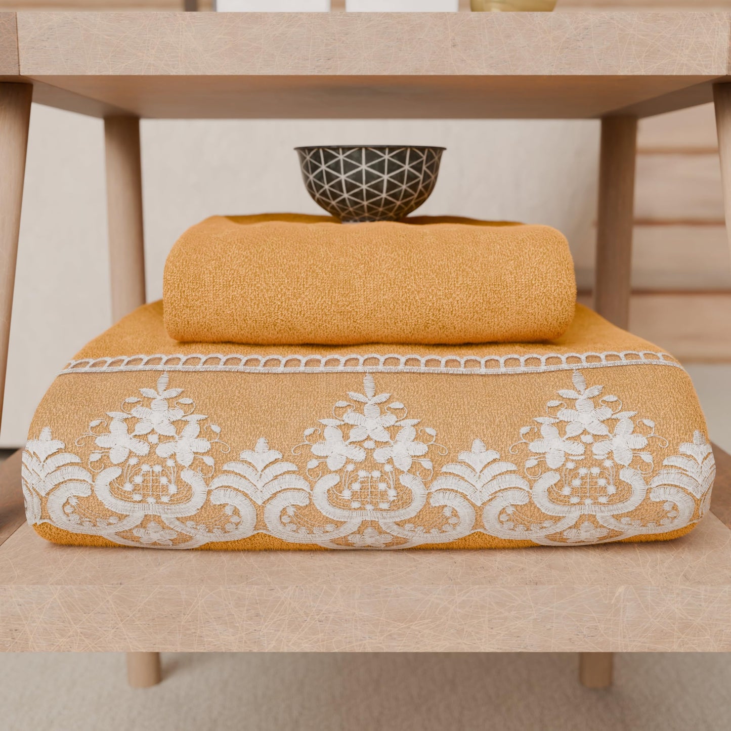 PETTI Artigiani Italiani - 100% Cotton Terry Bath Towels, 1+1 Towel Set, 2 Pieces 1 Face Towel and 1 Hand Towel, Orange