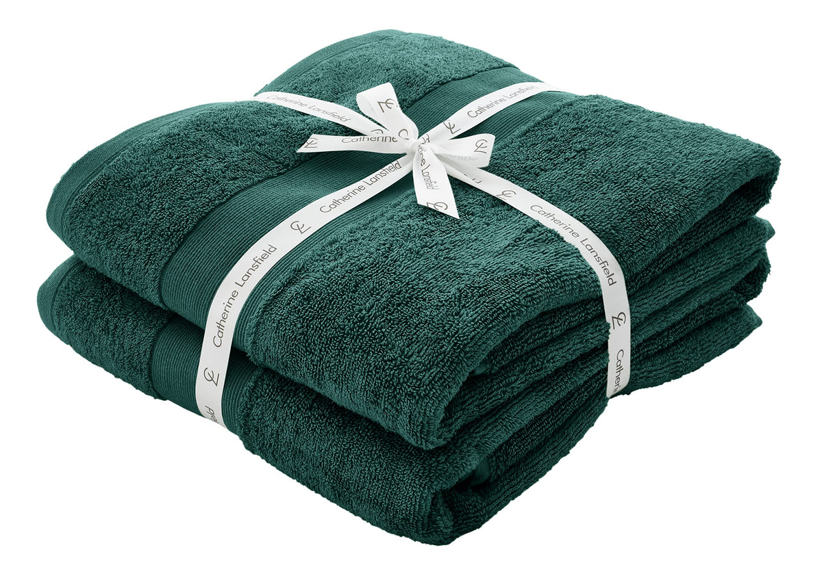 Catherine Lansfield Bathroom Anti Bacterial 500 gsm Soft & Absorbent Cotton Bath Sheet Pair Forest Green