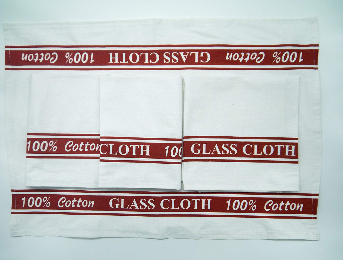 Lex's Linens Pack of 4 100% Cotton Glass Cloths/Glass Kitchen Towel/Glass Tea Towel/Catering Cloth/Bar Cloth Red, 4