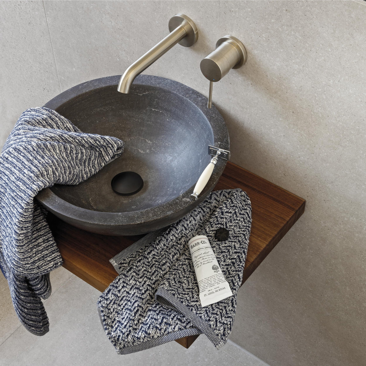 Möve Brooklyn Herringbone Guest Towel 50 x 30 cm 85% Cotton / 10% Viscose / 5% Linen Natural/Deep Sea