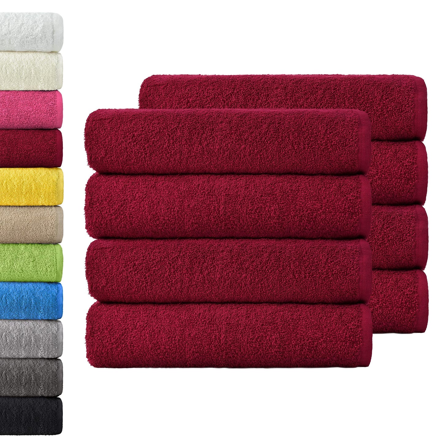 NatureMark Terry Towels, Hand Towel Set, 50 x 100 cm, Bordeaux Red, 100% Cotton, Pack of 8