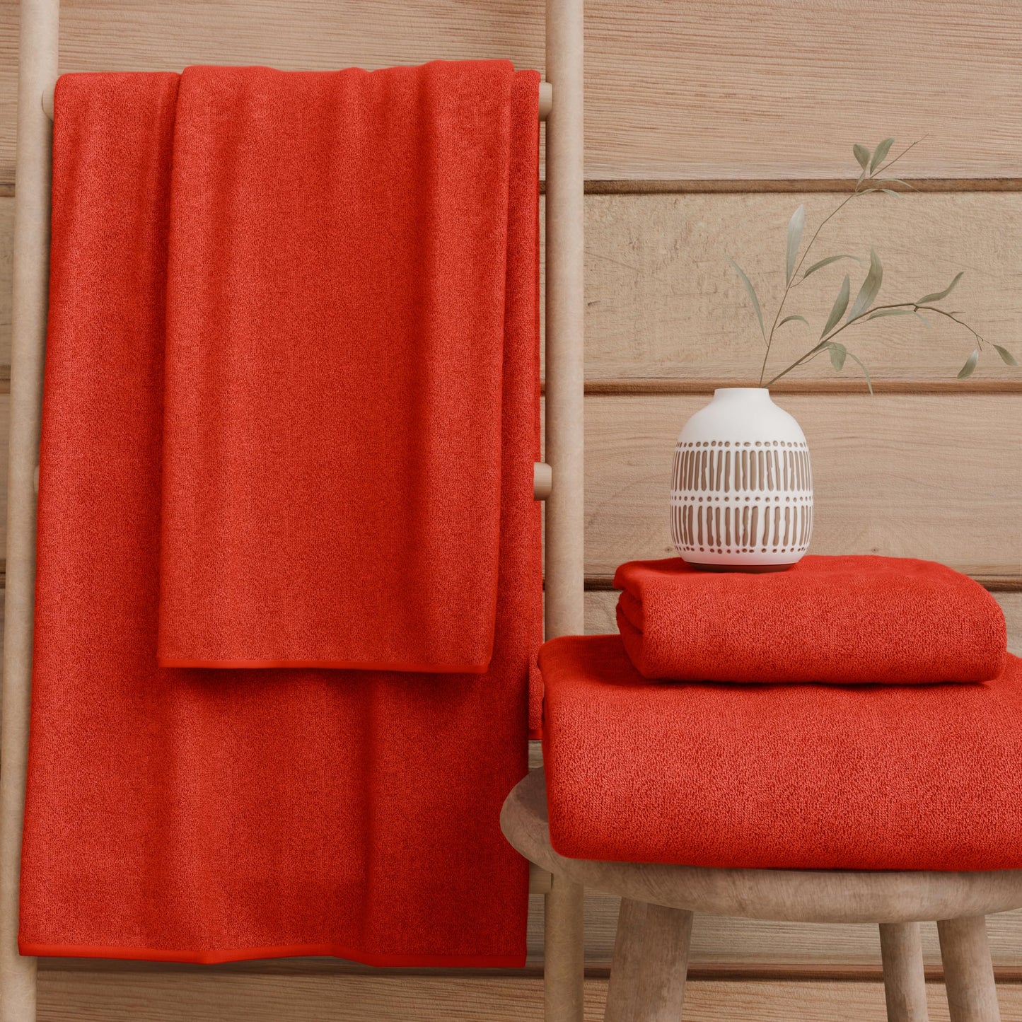 PETTI Artigiani Italiani - 100% Cotton Terry Bath Towels, 3+3 Towel Set, 6 Pieces 3 Face Towels and 3 Hand Towels, Red Towels