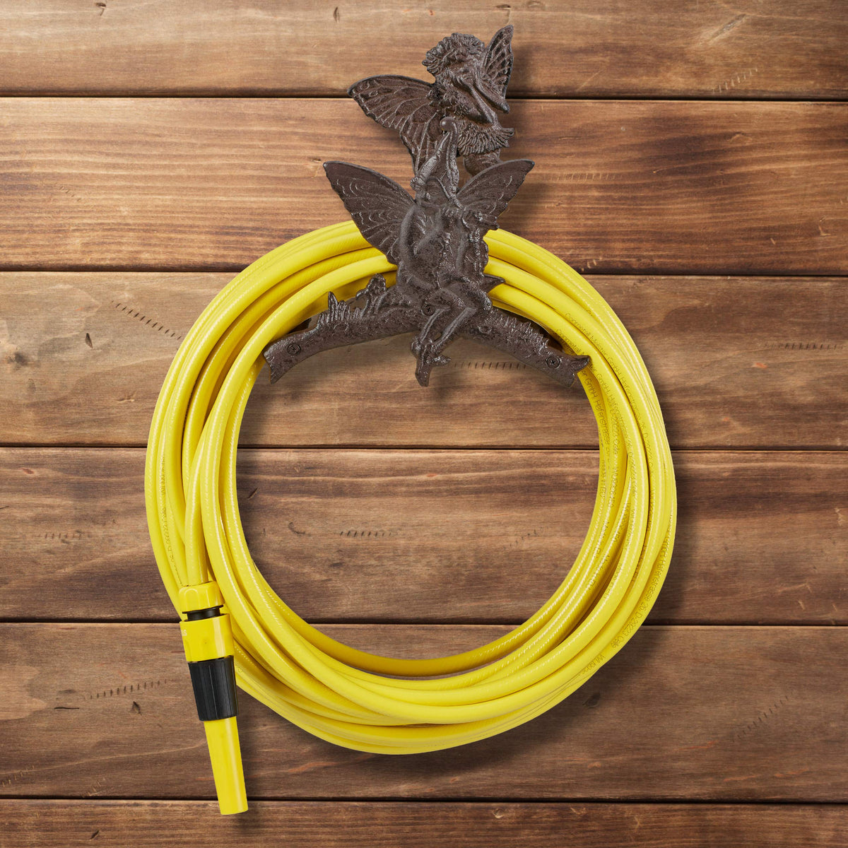 Relaxdays Ornate Hose Reel, Garden Hose Wall Holder with Nostalgic Look, Cast Iron, Hanging, Dark Brown