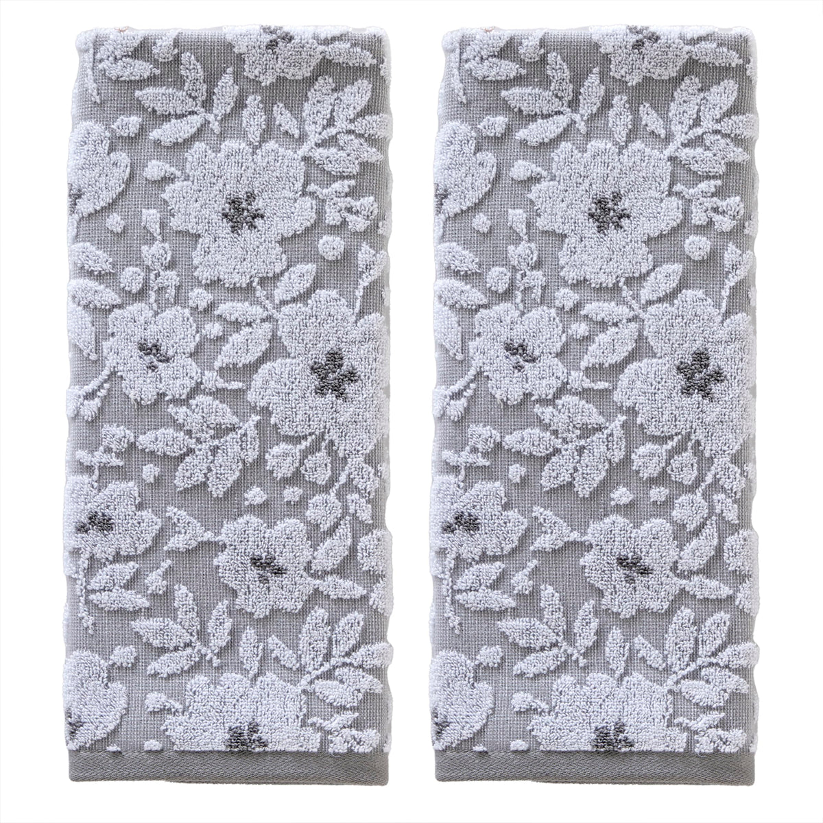 SKL Home Floral Jacquard Hand Towel Set, Gray, 2 Count