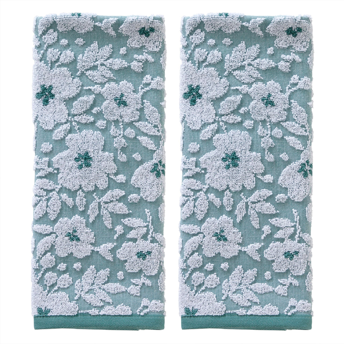 SKL Home Floral Jacquard Hand Towel Set, Moss Green, 2 Count