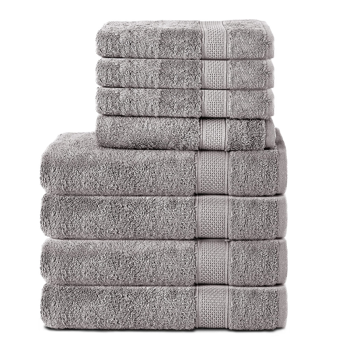 Komfortec Set of 8 Hand Towels 100% Cotton, 4 Bath Towels 70 x 140 cm and 4 Hand Towels 50 x 100 cm, Terry Clothing, Soft, Large, Silver