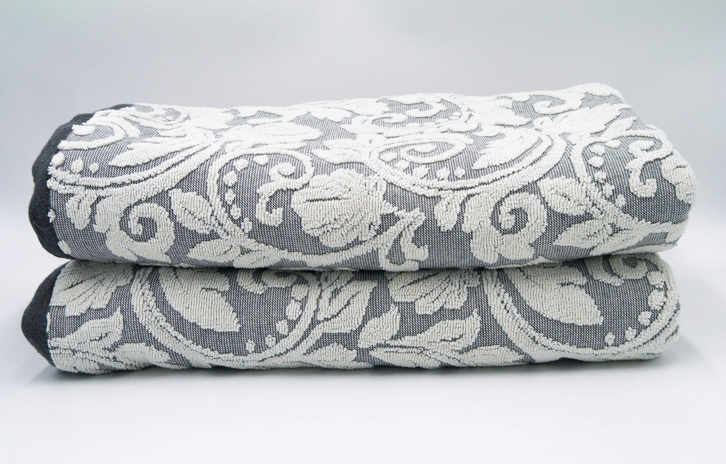 Lex's Linens Pack of 2 Jacquard Floral Embossed Bath Sheets Grey