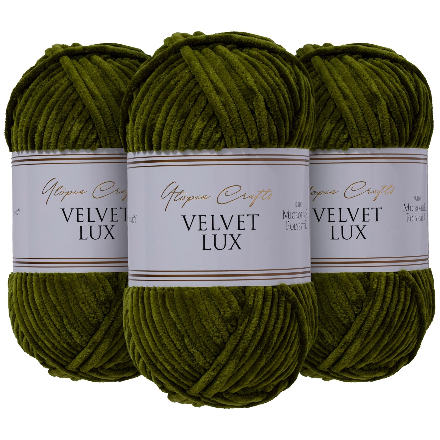 Utopia Crafts Velvet Lux Chenille Super Soft Chunky Yarn for Knitting and Crochet Yarn 3X 100g Dark Olive