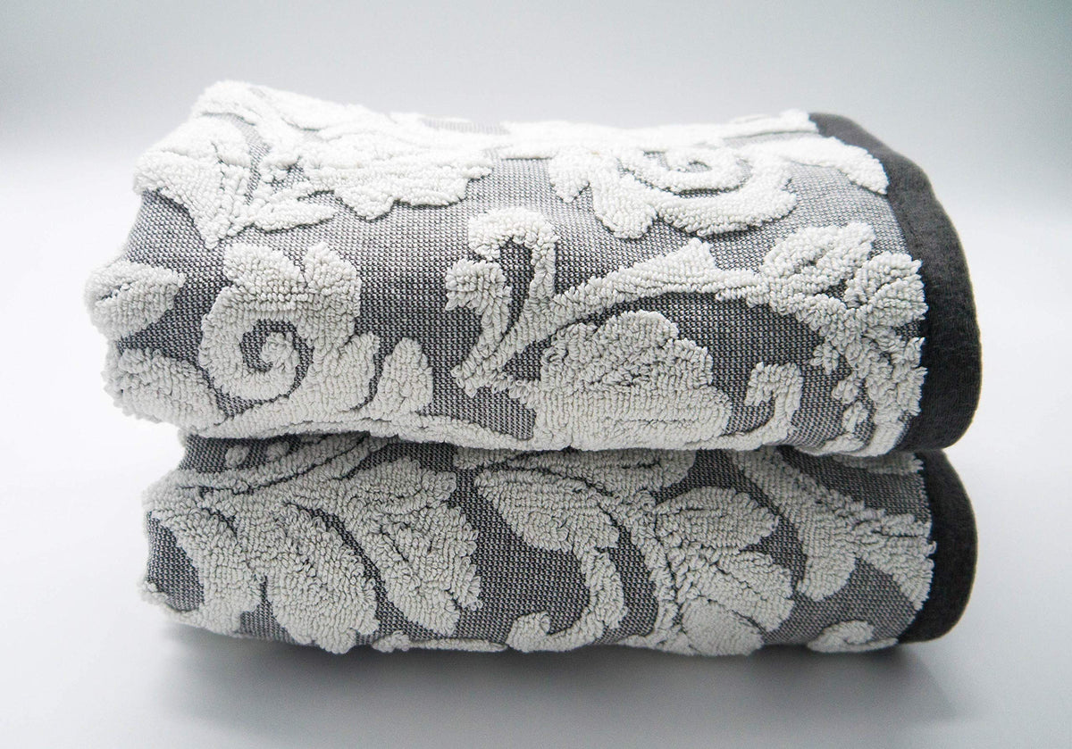 Lex's Linens Pack of 2 Jacquard Floral Hand Towels Grey 50 x 90 cm