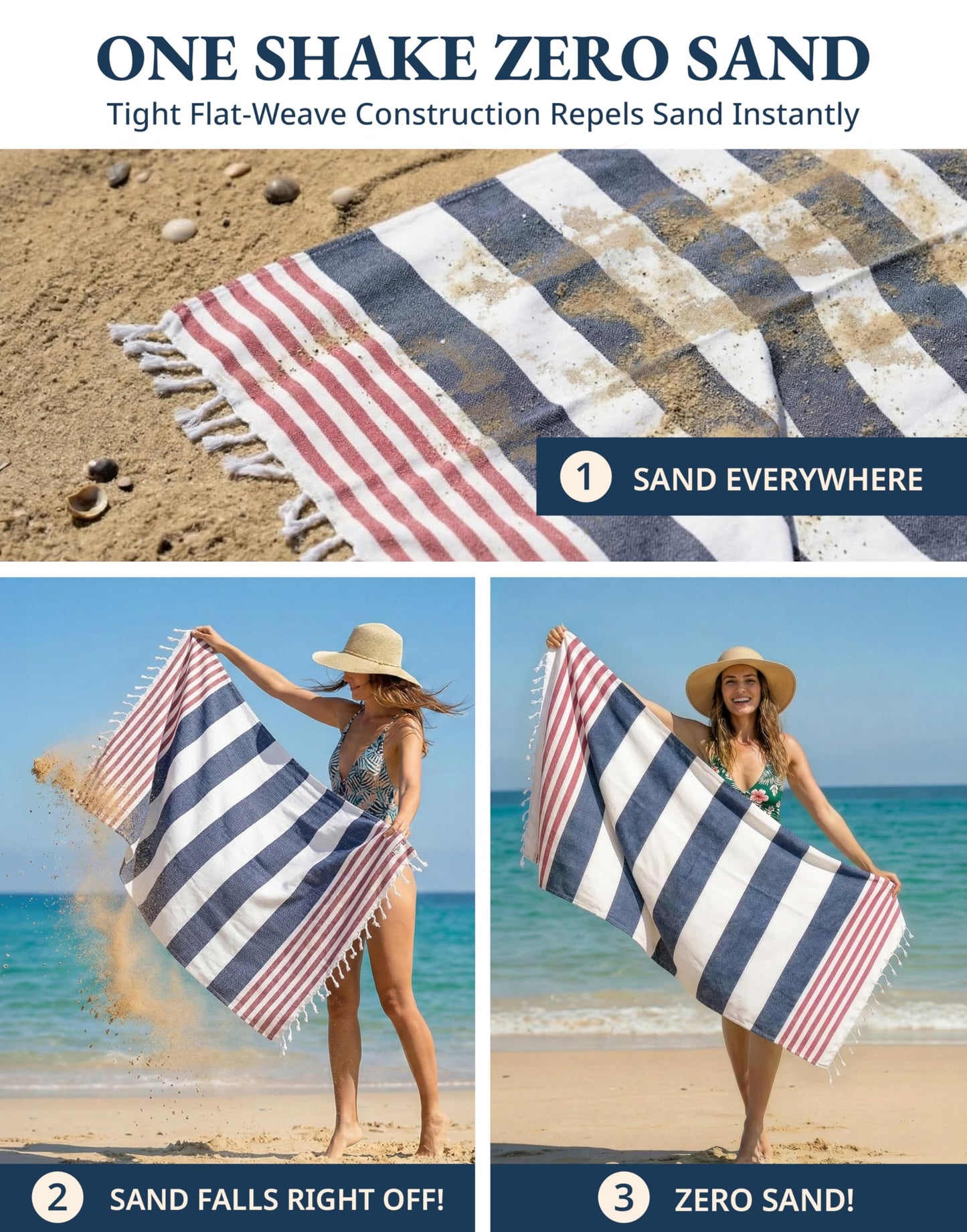 LANE LINEN Beach Towels For Women, 2 Pack Large Turkish Towels Oversized, Pre-Washed, No-Shrink Sand Free Towel, Quick Dry