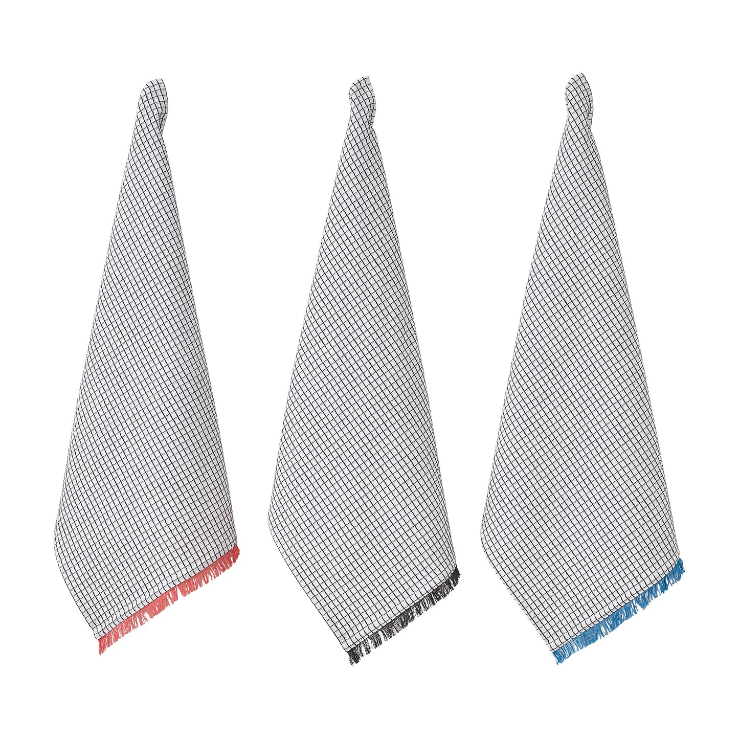 Penguin Home Set of 3 100% Cotton Kitchen Towels, Eco Friendly Sustainable Tea Towels Stylish with Different Pattern, Size - 50x70 cm Colour - Black &