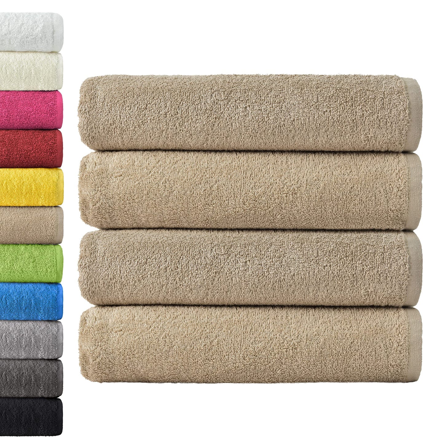 NatureMark 4-Piece Large Towel Set - 100% Cotton, Soft, Absorbent and Durable Bath Towels for Home, Spa, Gym - 70 x 140 cm, Sand/Beige
