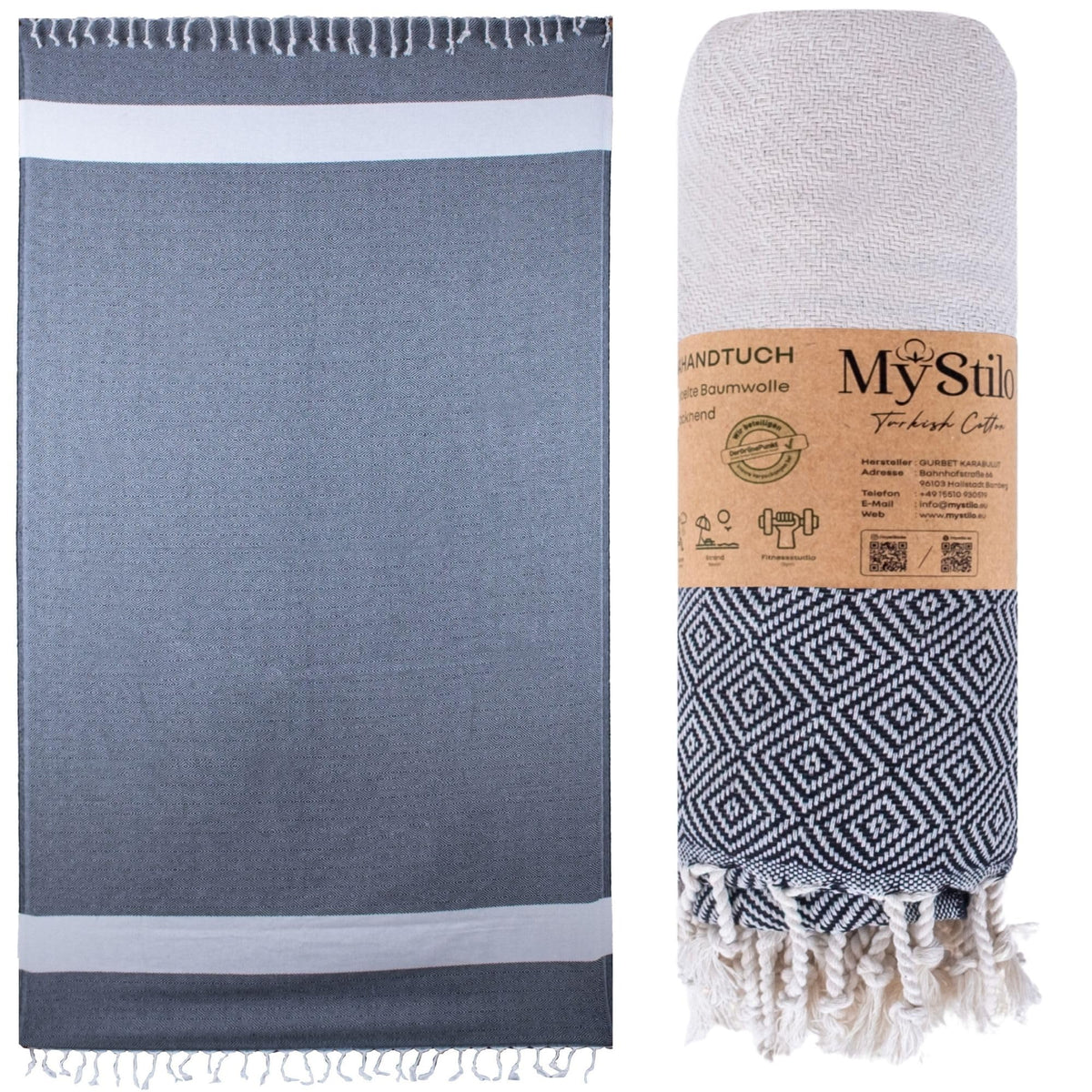 MyStilo 100% Recycled Cotton Hamam Towel Black