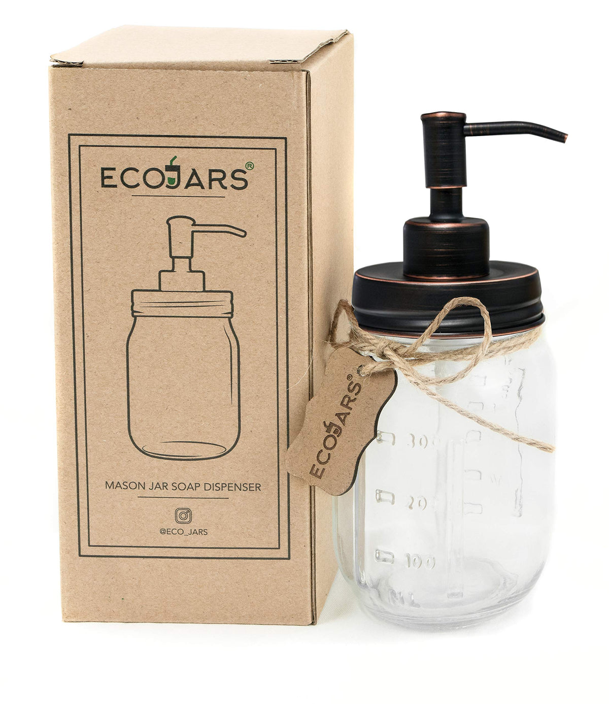 Black Soap Dispenser with Mason Jar, Glass 500ml, Stainless Steel, Vintage Style, Housewarming Gift Box
