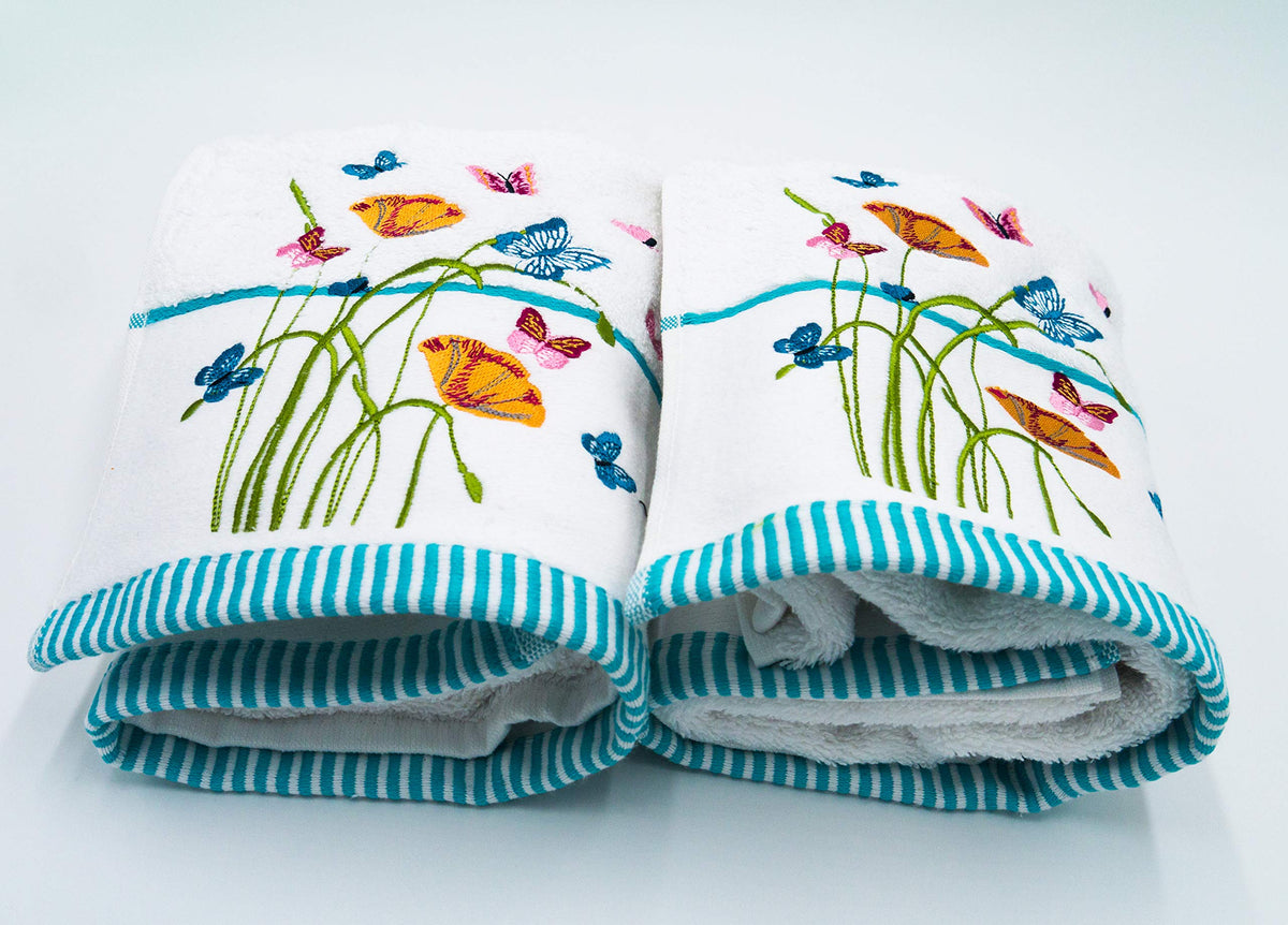 Lex's Linens Pack of 2 Floral & Butterfly Embroidered Bath Sheets 100 x 140 cm
