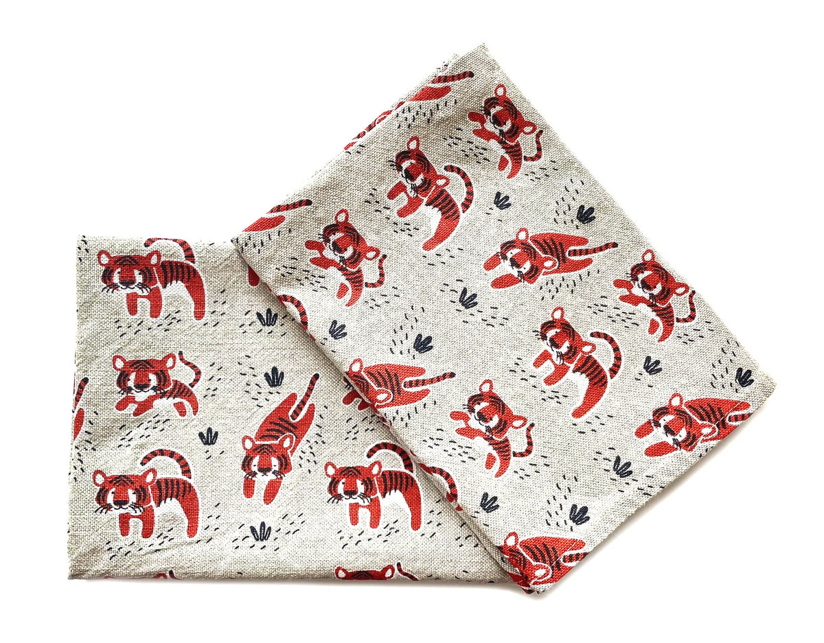 JOWOLLINA Set of 2 Gourmet Kitchen Towels 44 x 68 cm Semi-Printed Linen Cosy Tiger