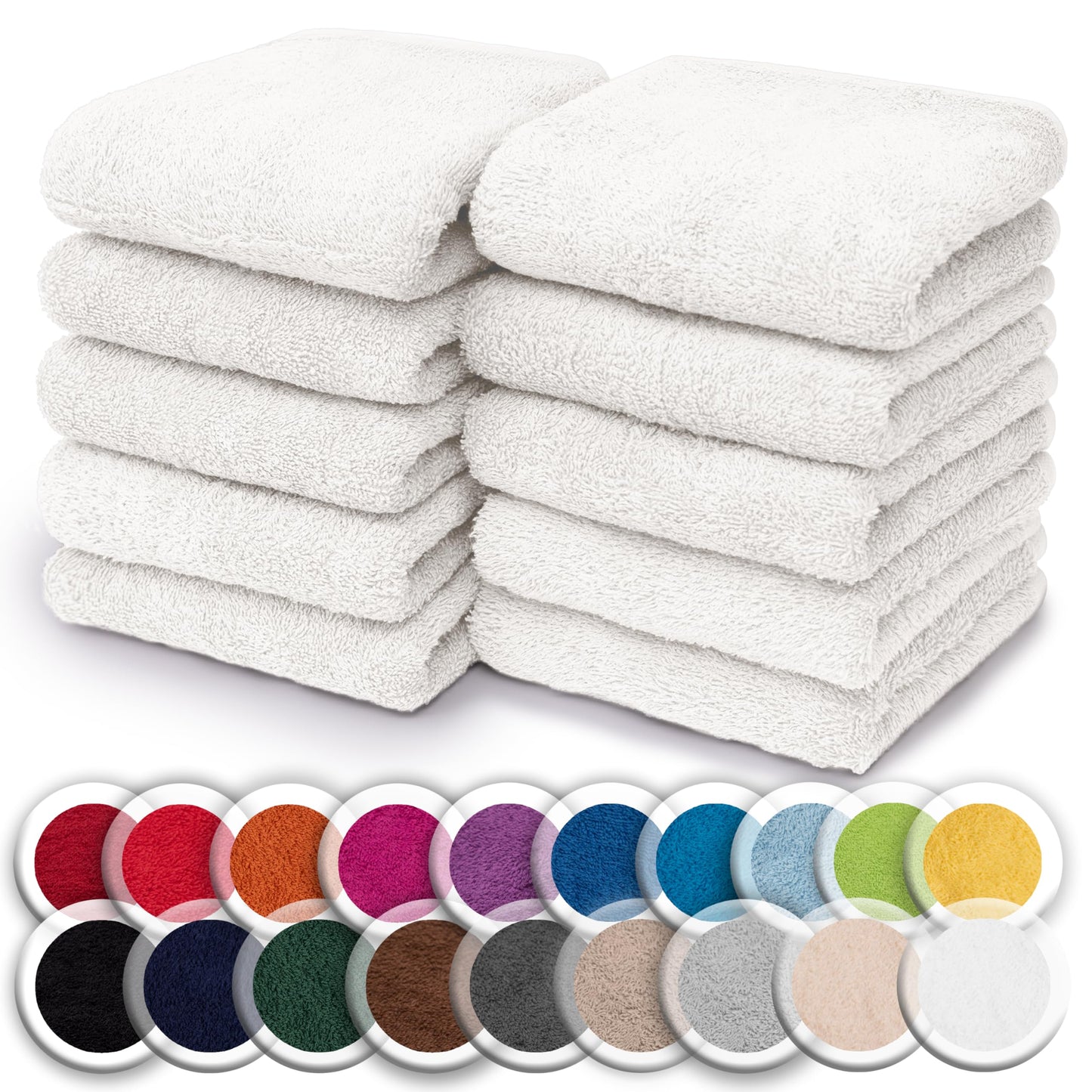 NatureMark Set of 10 Washcloths Made of 100% Cotton - Soft and Absorbent Face and Hand Towels - Practical for Bathroom and Kitchen - 30 x 30 cm, White