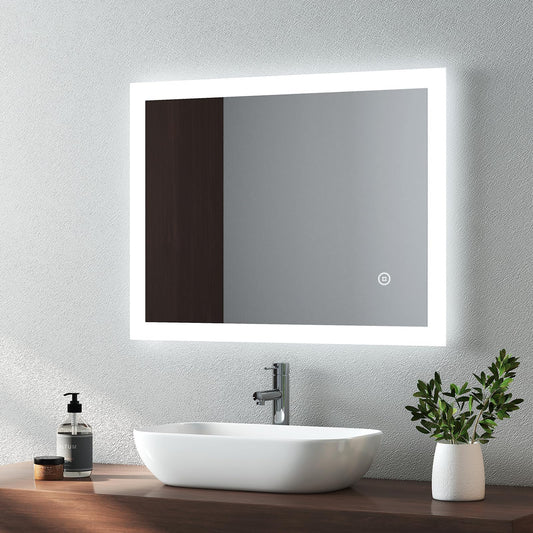 EMKE 450 X 600 mm Illuminated Backlit LED Bathroom Mirror, Wall Mounted Multifunction Bathroom Vanity Mirror with Lights and Demister Pad,