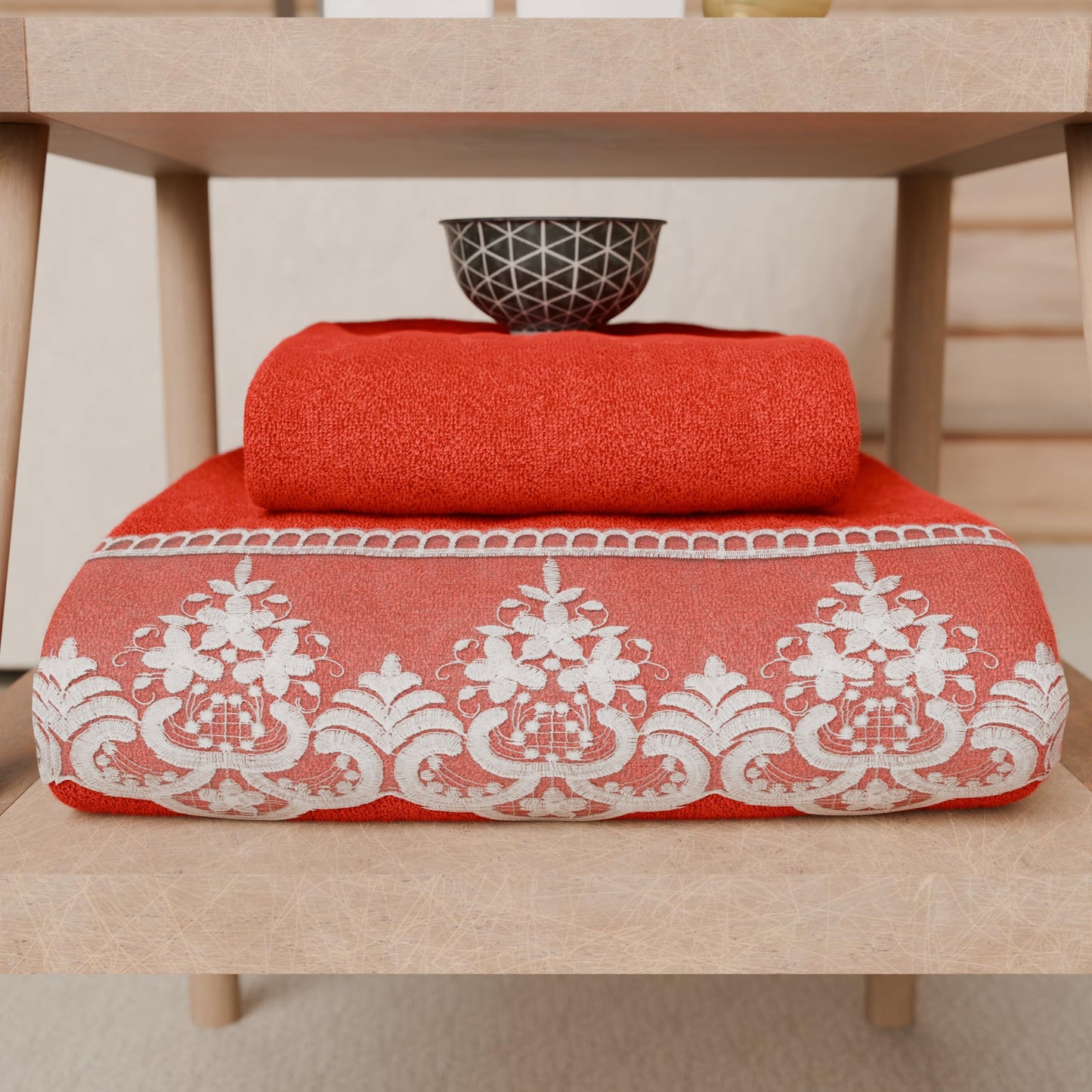 PETTI Artigiani Italiani - 100% Cotton Terry Bath Towels, 1+1 Towel Set, 2 Pieces, 1 Face Towel and 1 Hand Towel, Red