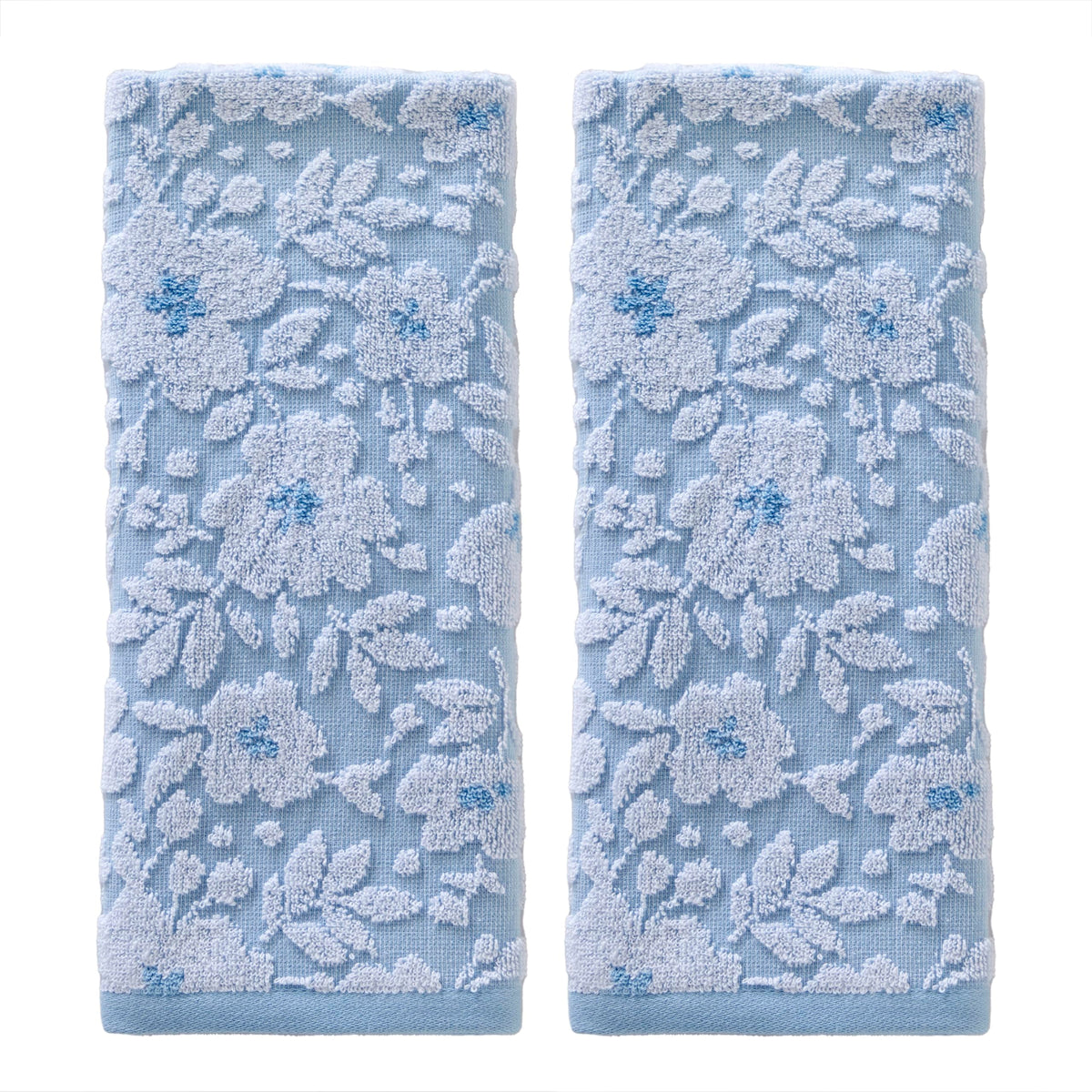 SKL Home Floral Jacquard Hand Towel Set, Sky Blue, 2 Count