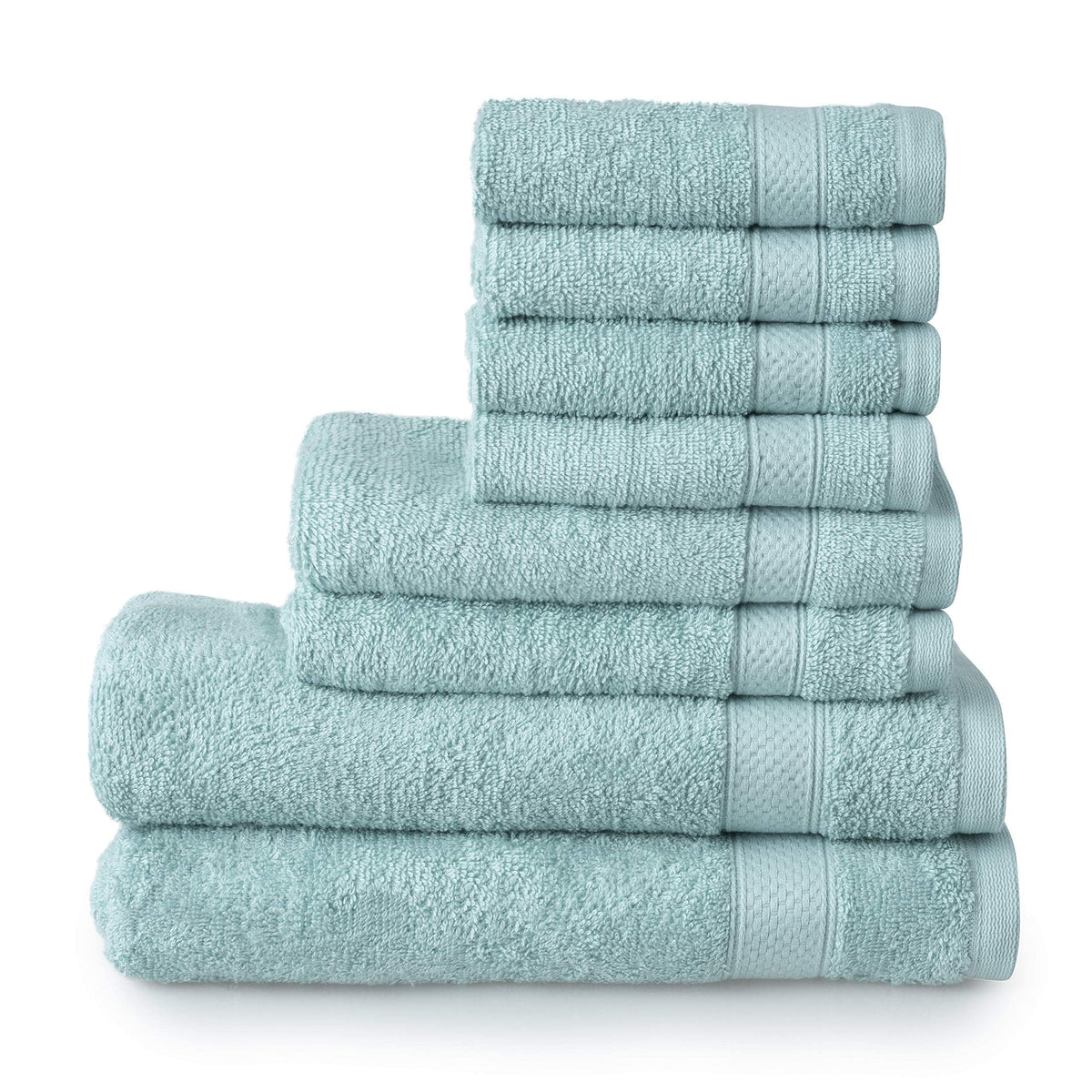 Welhome Basic 100% Cotton Towel Aqua - 8 Piece Set - Quick Dry - Absorbent - Soft - 434 GSM - Machine Washable - 2 Bath - 2 Hand - 4 Wash Towels