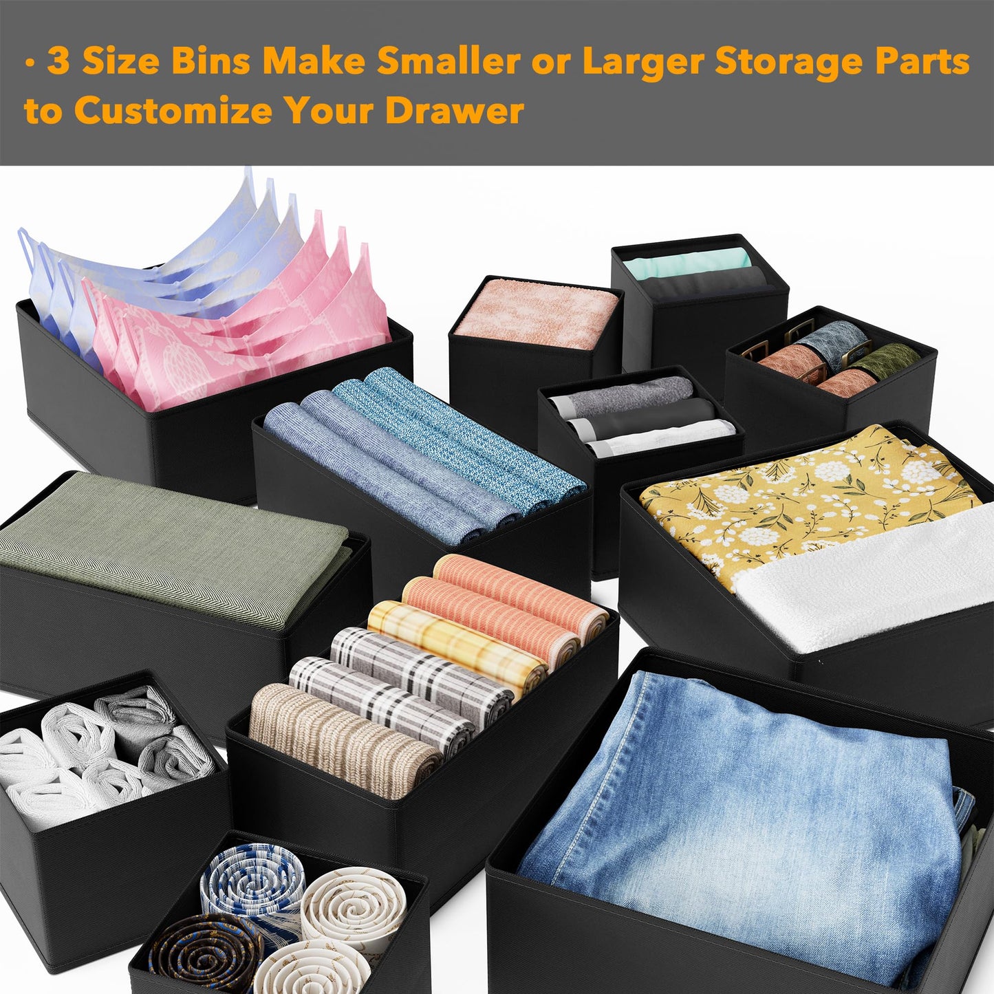 SpaceAid Drawer Organizer for Clothes, 12 Pack Dresser Drawer Organizer Bins, Closet Organizers and Storage Dividers for Clothing, Underwears, Socks