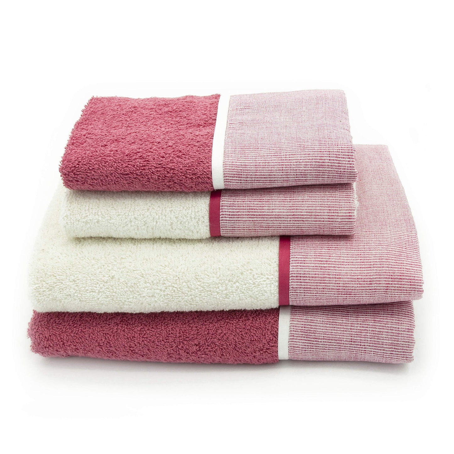 Creole Riga Bath Towels, Cotton, Raspberry, 4 units