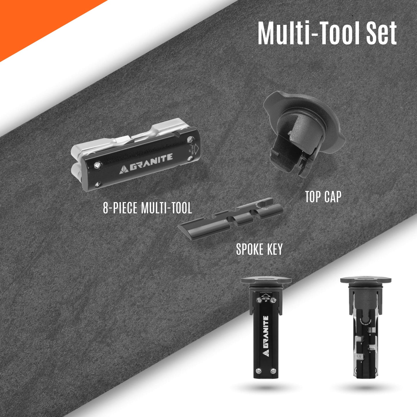 Granite Stash Multi-Tool Kit - Compact Bike Tools Stored Inside Steerer Tube, Tapered Steerer Model (Black)