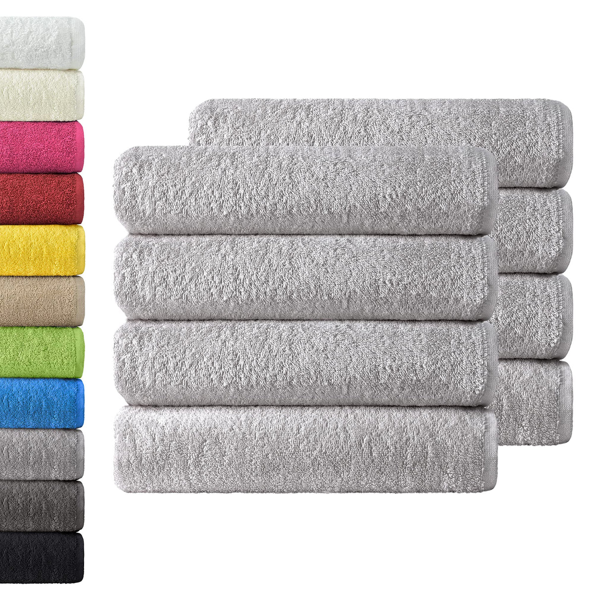NatureMark Pack of 8 Terry Towels, Hand Towel Set, 50 x 100 cm, Silver Grey, 100% Cotton