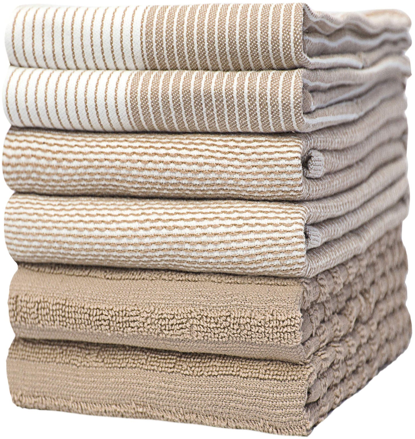 Bumble Kitchen Towels - Tea Towels Cotton - Pack of 6 - XL Size 50 x 70 cm - Elegant, Soft and Robust Ring Spun Cotton in 3 Different Textures (Brown)