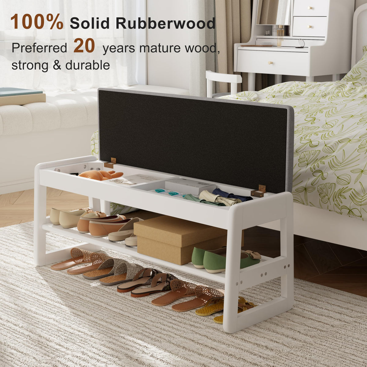 AQIMUELE Small Shoe Bench with Cushion, Shoe Bench Storage with Seat, Wooden Shoe Rack 2-Tier, Hidden Flip-Top Seat, for Hallway, Entryway