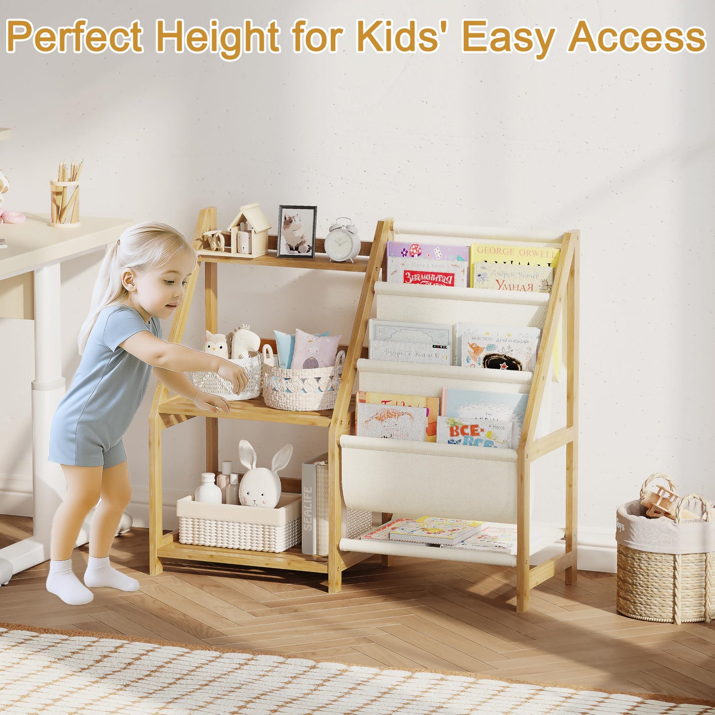 BAMBANG Kids Bookshelf and Toy Storage, 3 Tier Toddler Book Shelf, Montessori Bookshelf Baby Bookcase for Nursery, Bedroom, Playroom