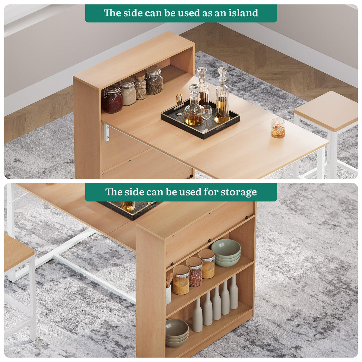 YITAHOME Dining Table with Storage Shelves, Oak and White