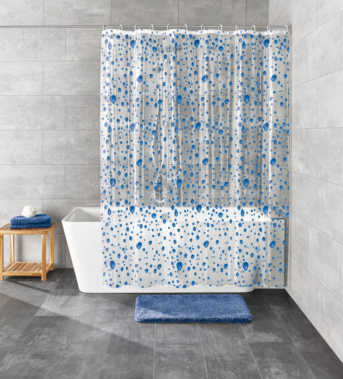 Kleine Wolke 180 x 200 cm Bubble Shower Curtain with a Marine Blue Bubble Design