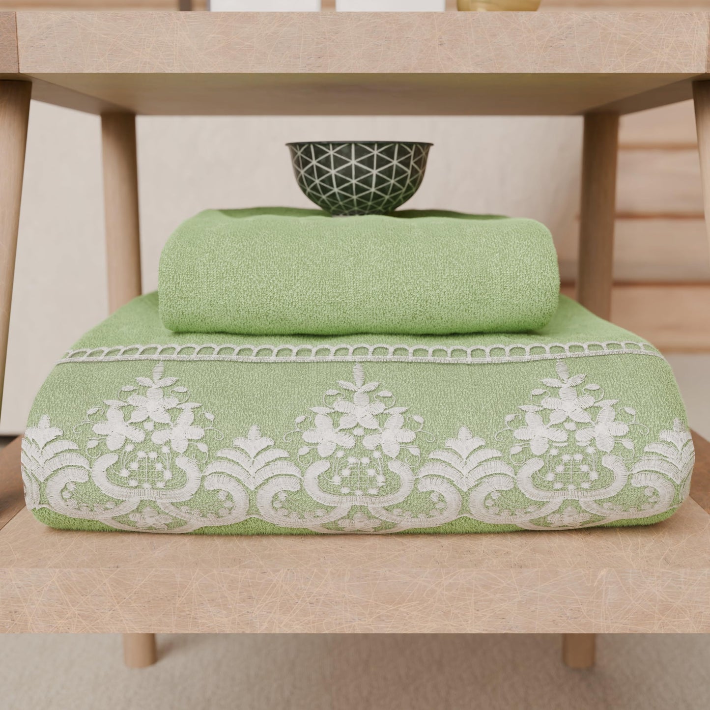 PETTI Artigiani Italiani - 100% Cotton Terry Bath Towels, 1+1 Towel Set, 2 Pieces 1 Face Towel and 1 Hand Towel, Sage Green