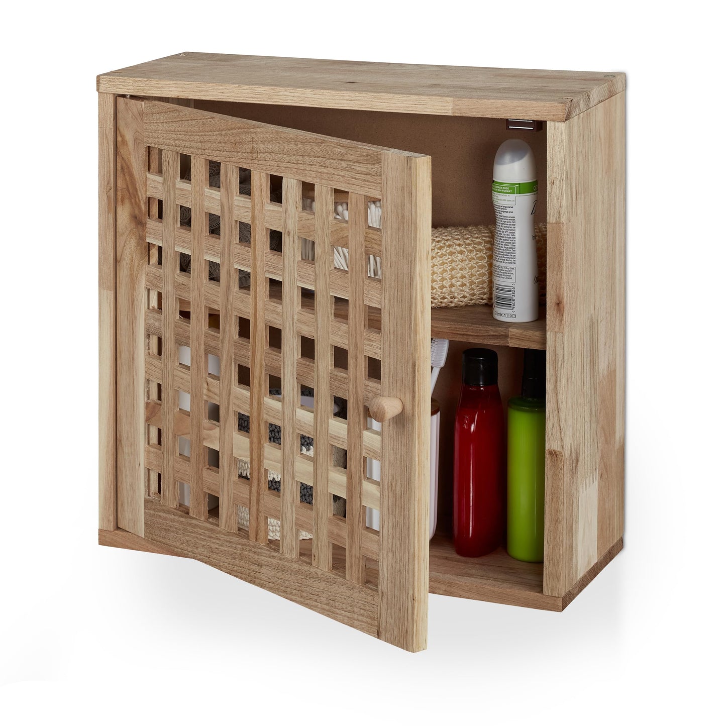 Relaxdays Wall Cabinet, 2 Levels, Door with Magnetic Lock, Narrow Wooden Storage, Bathroom, Kitchen, 42x42x18cm, Natural, Wood