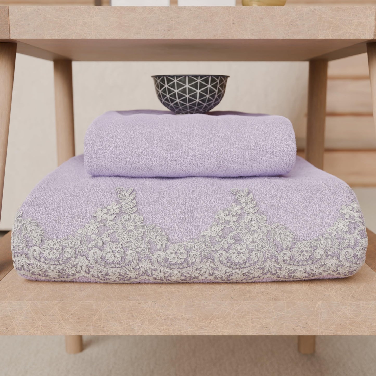 PETTI Artigiani Italiani - 100% Cotton Terry Bath Towels, 1+1 Towel Set, 2 Pieces 1 Face Towel and 1 Hand Towel, Lilac
