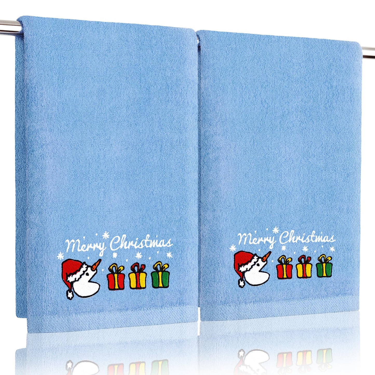 Funny Christmas Snowman Hand Towels for Bathroom Kitchen - 100% Cotton Soft Absorbent Winter Holiday Bath Towels Cute Decor - Fun Novelty Christmas