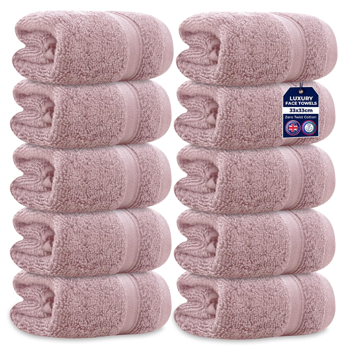 Towelogy Zero Twist Face Cloths 33x33cm - 100% Egyptian Cotton Washcloths Absorbent & Super Soft Hotel Quality Towels | Oeko-Tex Certified (10, Blush