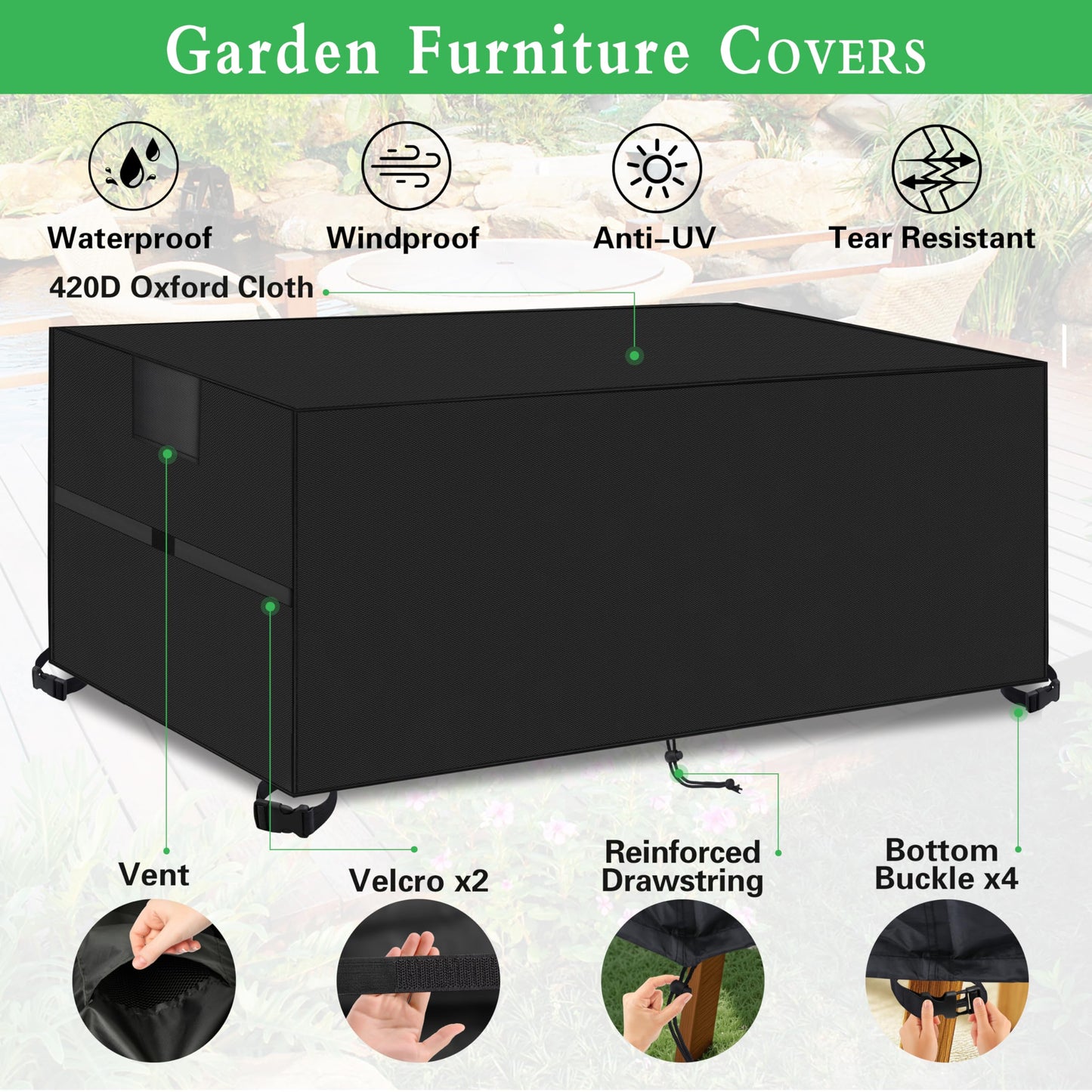 Outdoor Garden Furniture Covers,250*210*90cm,Waterproof with Air Vent, 420D Heavy Duty Oxford Fabric,Patio Furniture Cover for outside