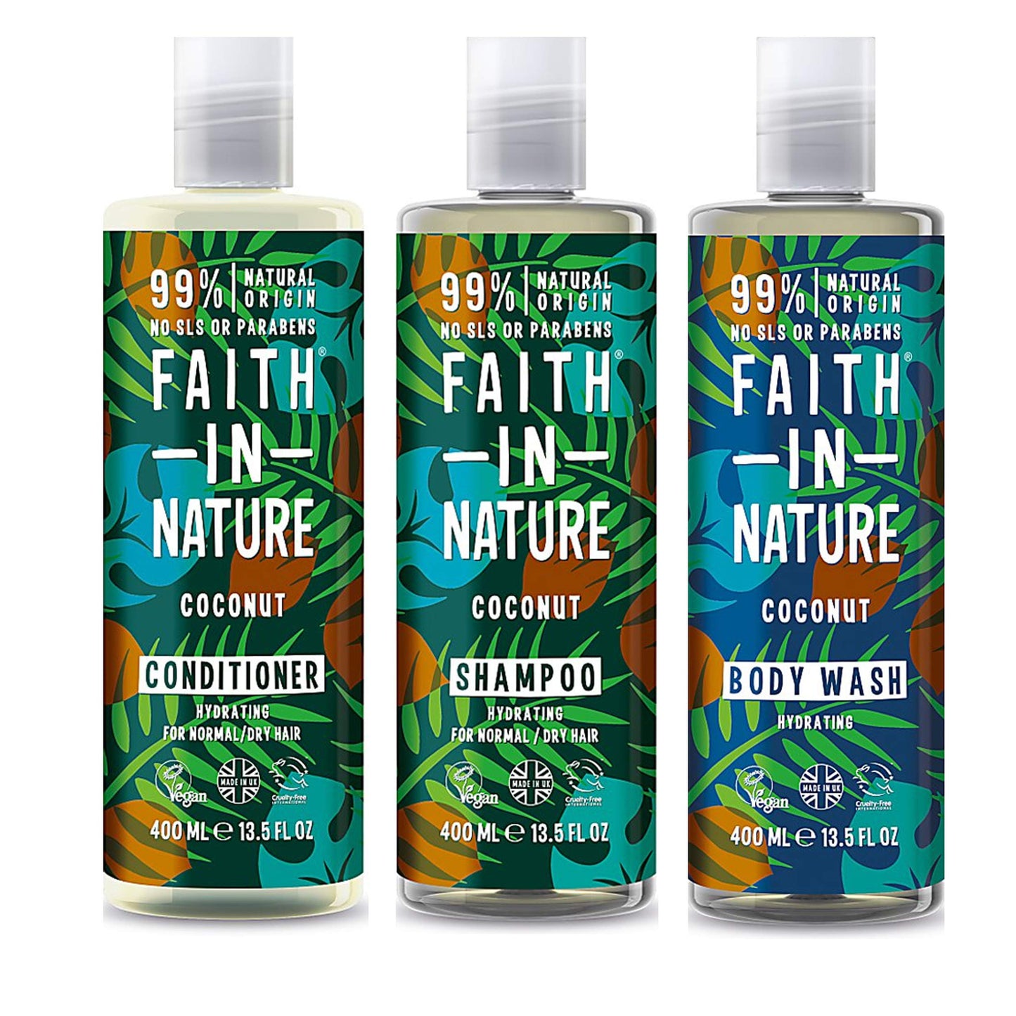 Faith In Nature Coconut Shampoo, Conditioner and Body Wash Trio | Vegan | Cruelty Free | 99% Natural Fragrance | Free From SLS or Parabens