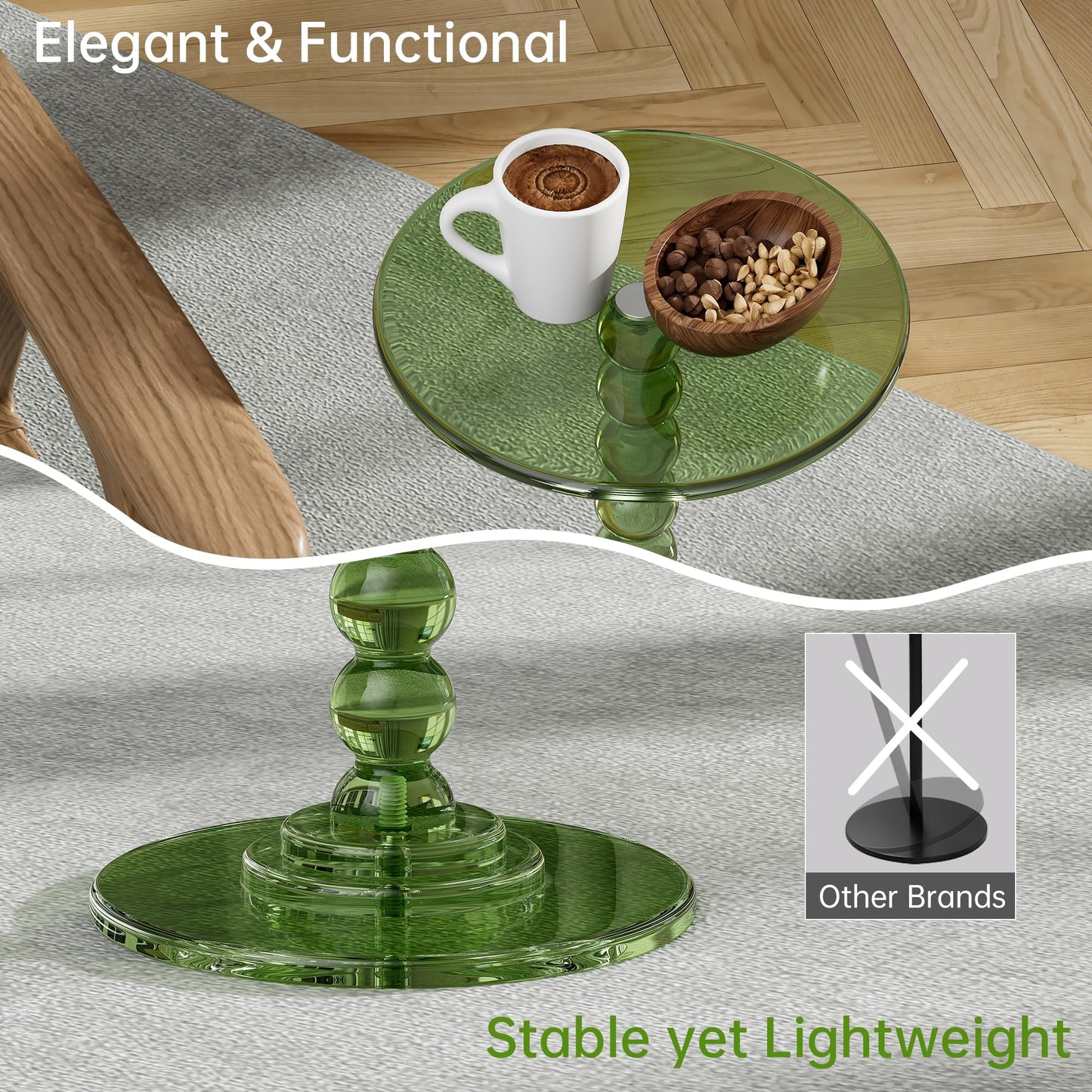 Dewrhiixe Acrylic Round Side Table, End Table with Pedestal Stand Drink Table Martini Accent Table Nightstand for Living Room, Bedroom Balcony