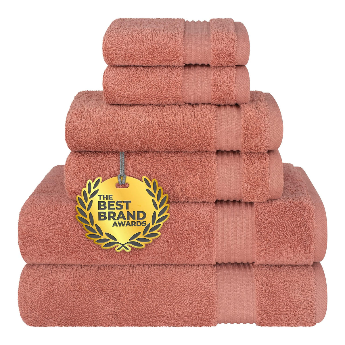 Cotton Paradise 6 Piece Towel Set, 100% Cotton Soft Absorbent Turkish Towels for Bathroom, 2 Bath Towels 2 Hand Towels 2 Washcloths, Coral Towel Set